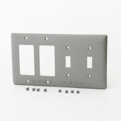Hubbell NP2262GY Gray 4-Gang Toggle Decorator Unbreakable Nylon Wallplate Cover