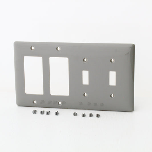 Hubbell NP2262GY Gray 4-Gang Toggle Decorator Unbreakable Nylon Wallplate Cover