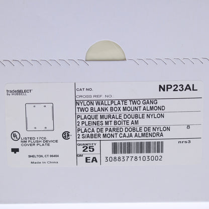 Hubbell NP23AL Almond 2-Gang Blank Unbreakable Wallplate Cover Box Mount 25pcs