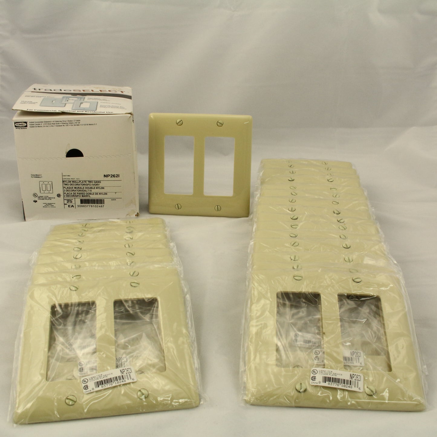 Hubbell NP262I Ivory 2-Gang Decorator Gfci Unbreakable Nylon Wallplates 25-Pack