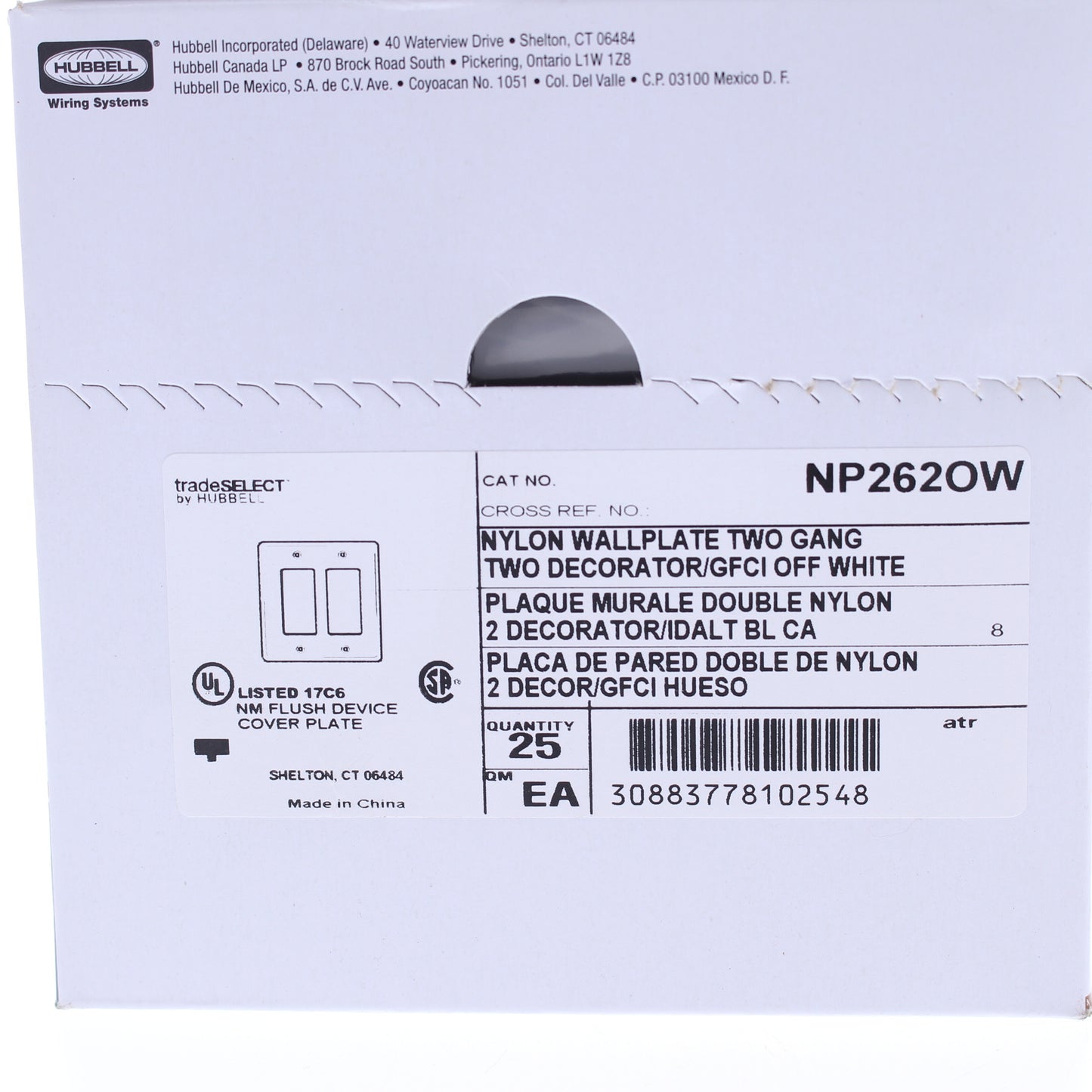 Hubbell NP262OW Office White 2-Gang Decorator Unbreakable Wallplate Cover 25pcs