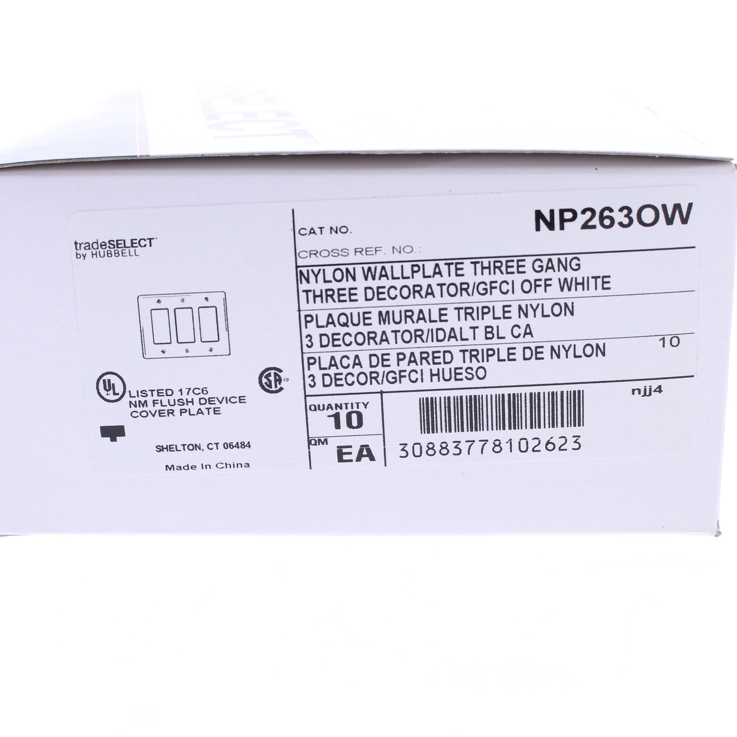 Hubbell NP263OW Office White 3-Gang Decorator Unbreakable Wallplate Cover 10pcs