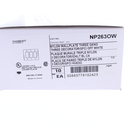 Hubbell NP263OW Office White 3-Gang Decorator Unbreakable Wallplate Cover 10pcs