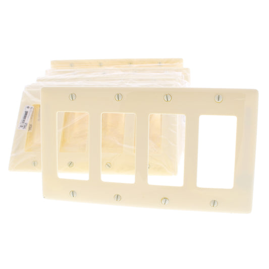 Hubbell NP264AL Almond 4-Gang Decorator Unbreakable Nylon Wallplate Cover 10pcs