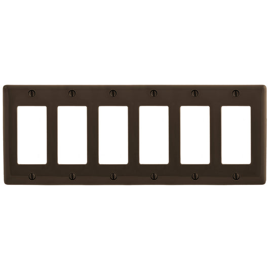 Hubbell NP266 Brown 6-Gang Decorator Unbreakable Nylon Standard Wallplate Cover
