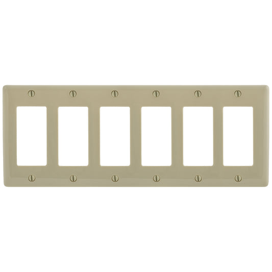 Hubbell NP266I Ivory 6-Gang Decorator Unbreakable Nylon Standard Wallplate Cover