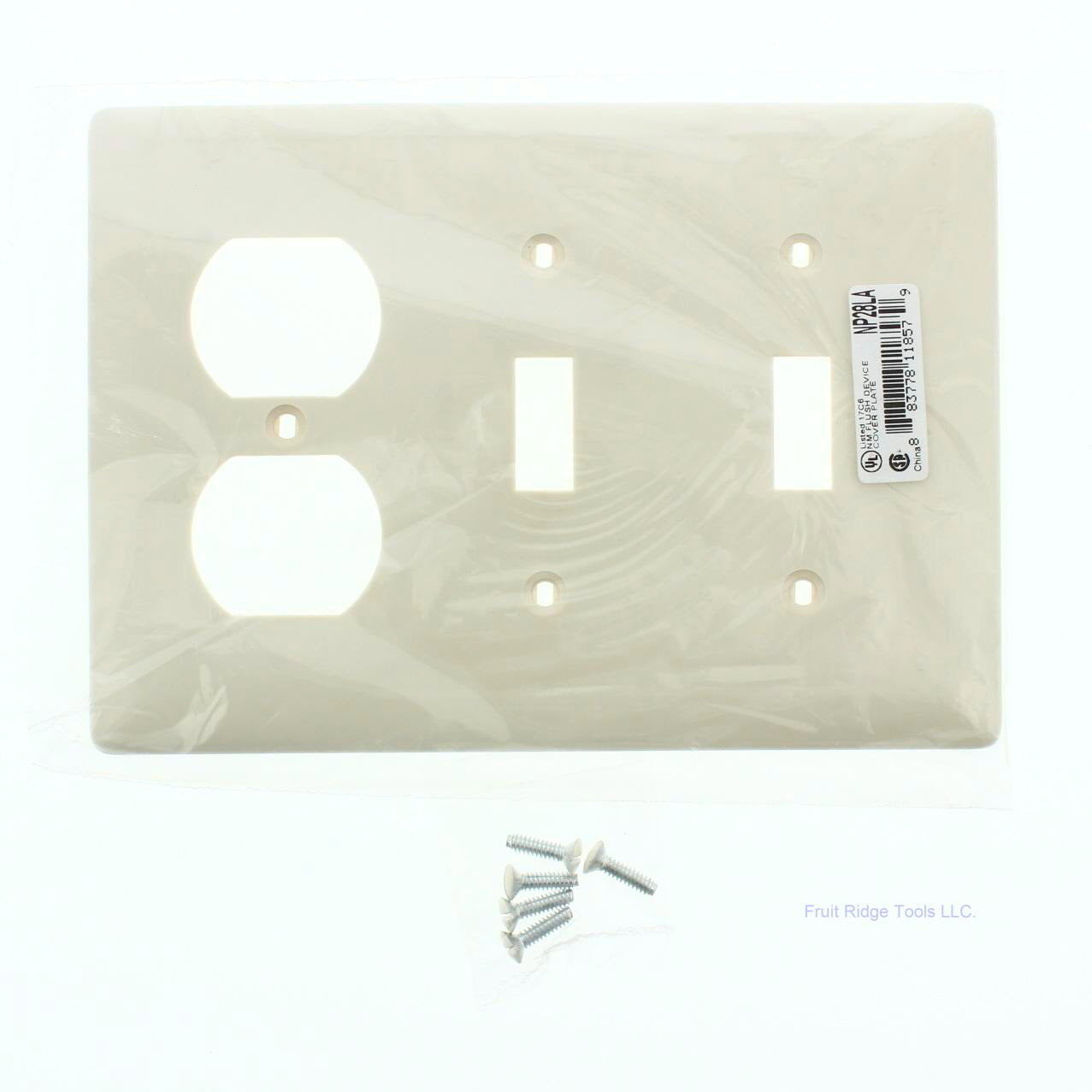 Hubbell NP28LA Light Almond 3-Gang Toggle Switch Duplex Outlet Nylon Wallplate