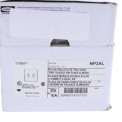 Hubbell NP2AL Almond 2-Gang Toggle Unbreakable Standard Wallplate Cover 25pcs