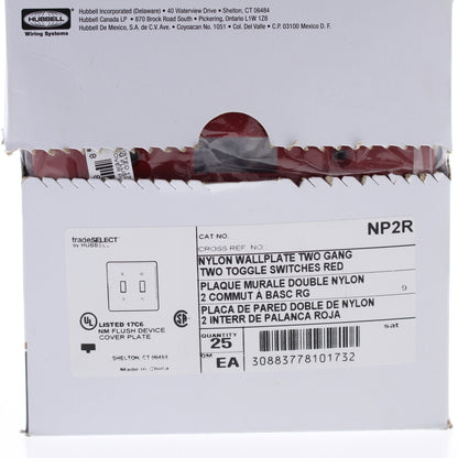 Hubbell NP2R Red 2-Gang Toggle Unbreakable Nylon Standard Wallplate Cover 25pcs