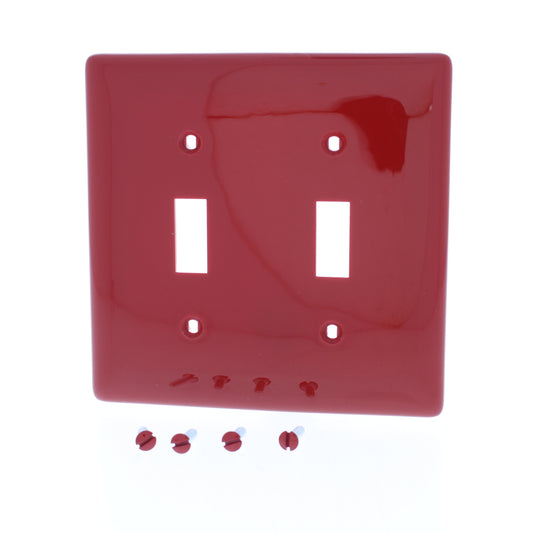 Hubbell Red Unbreakable 2-Gang Toggle Switch Cover Wallplate Switchplate NP2R