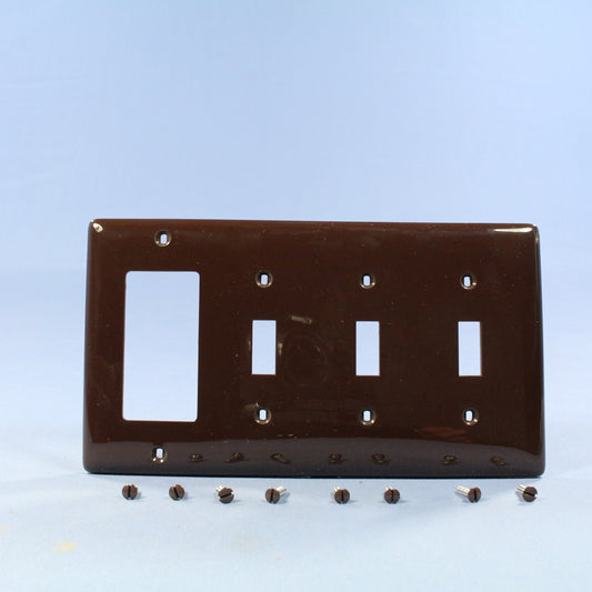 Hubbell NP326 Brown 4-Gang Toggle Decorator Unbreakable Nylon Wallplate Cover