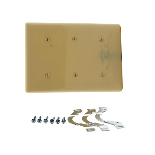 Hubbell NP34I Ivory 3-Gang 3-Blank Unbreakable Nylon Wallplate Cover Strap Mount
