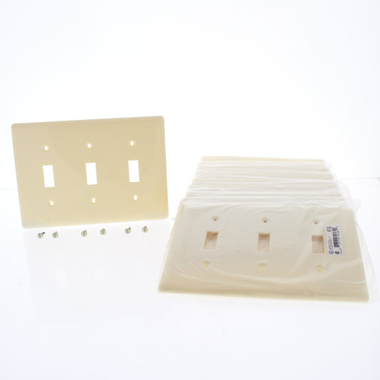 Hubbell NP3AL Almond 3-Gang Toggle Unbreakable Standard Wallplate Cover 10pcs
