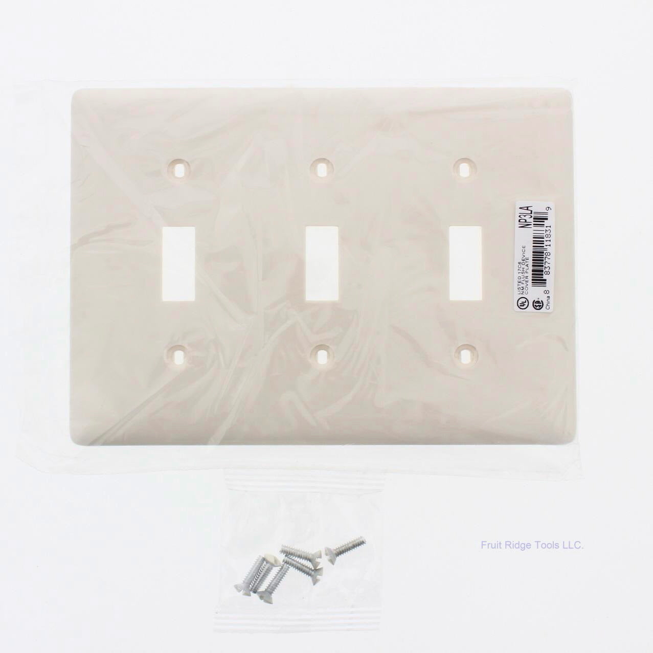 Hubbell NP3LA Light Almond 3-Gang Toggle Unbreakable Standard Wallplate Cover