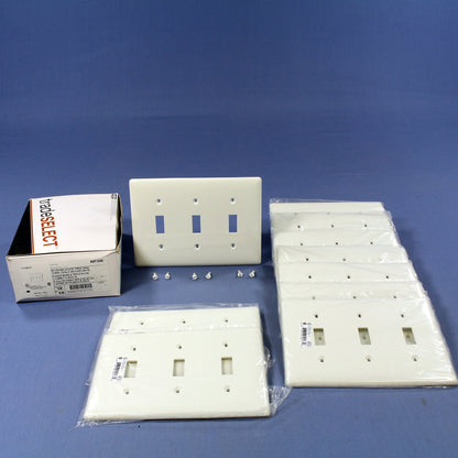 Hubbell NP3W White Unbreakable 3-Gang Toggle Switch Cover Nylon Wallplates 10pcs
