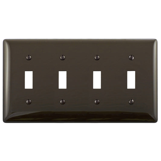 Hubbell NP4 Brown 4-Gang Toggle Switch Unbreakable Nylon Standard Size Wallplate