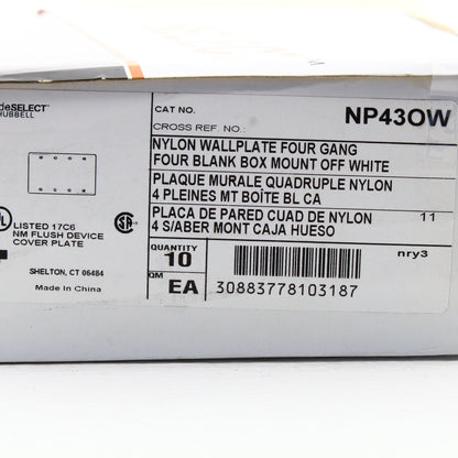 Hubbell NP43OW Office White 4-Gang Blank Box Mount Nylon Covers Wallplate 10pcs