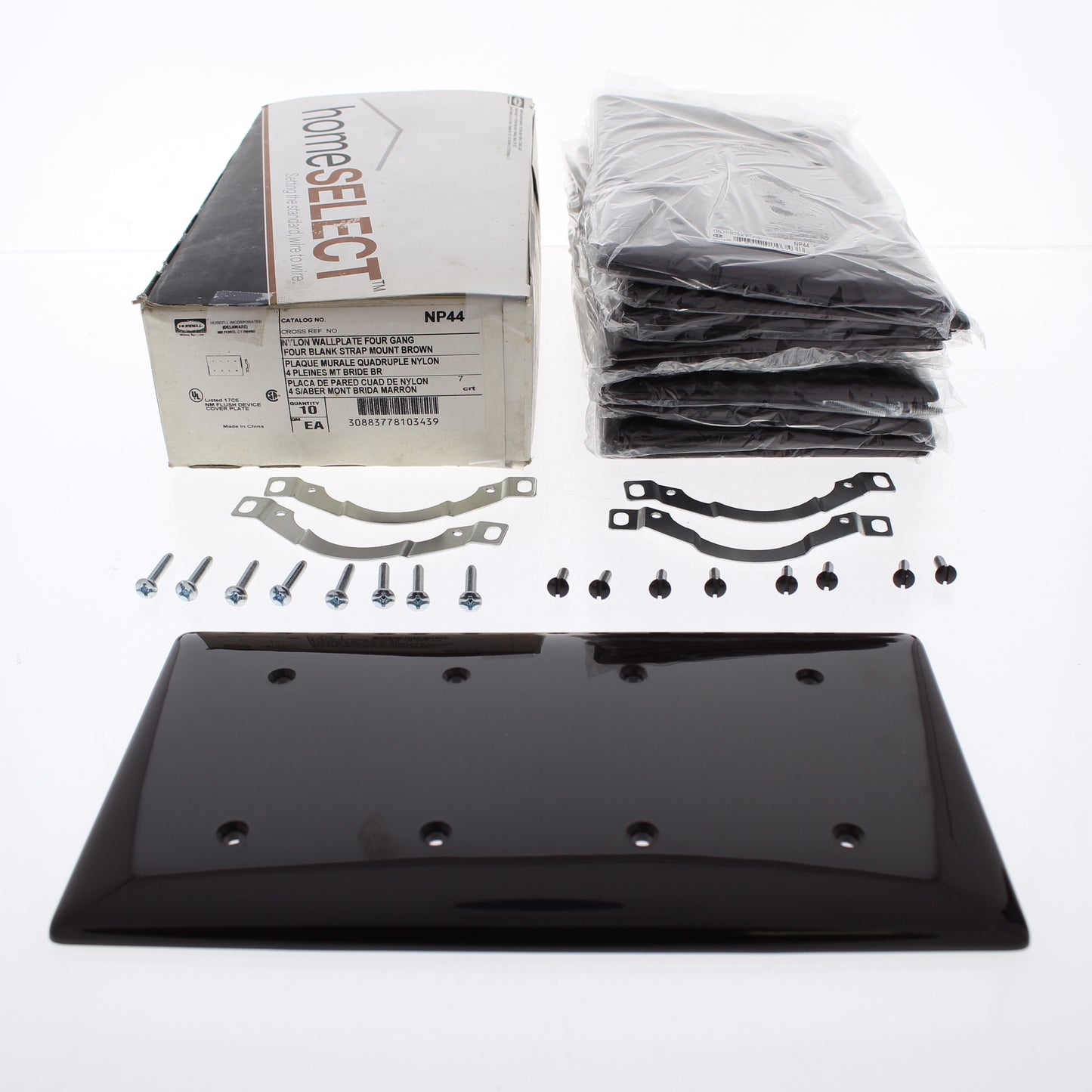 Hubbell NP44 Brown 4-Gang Blank Nylon Wallplate Strap Mount Covers 10-Pack
