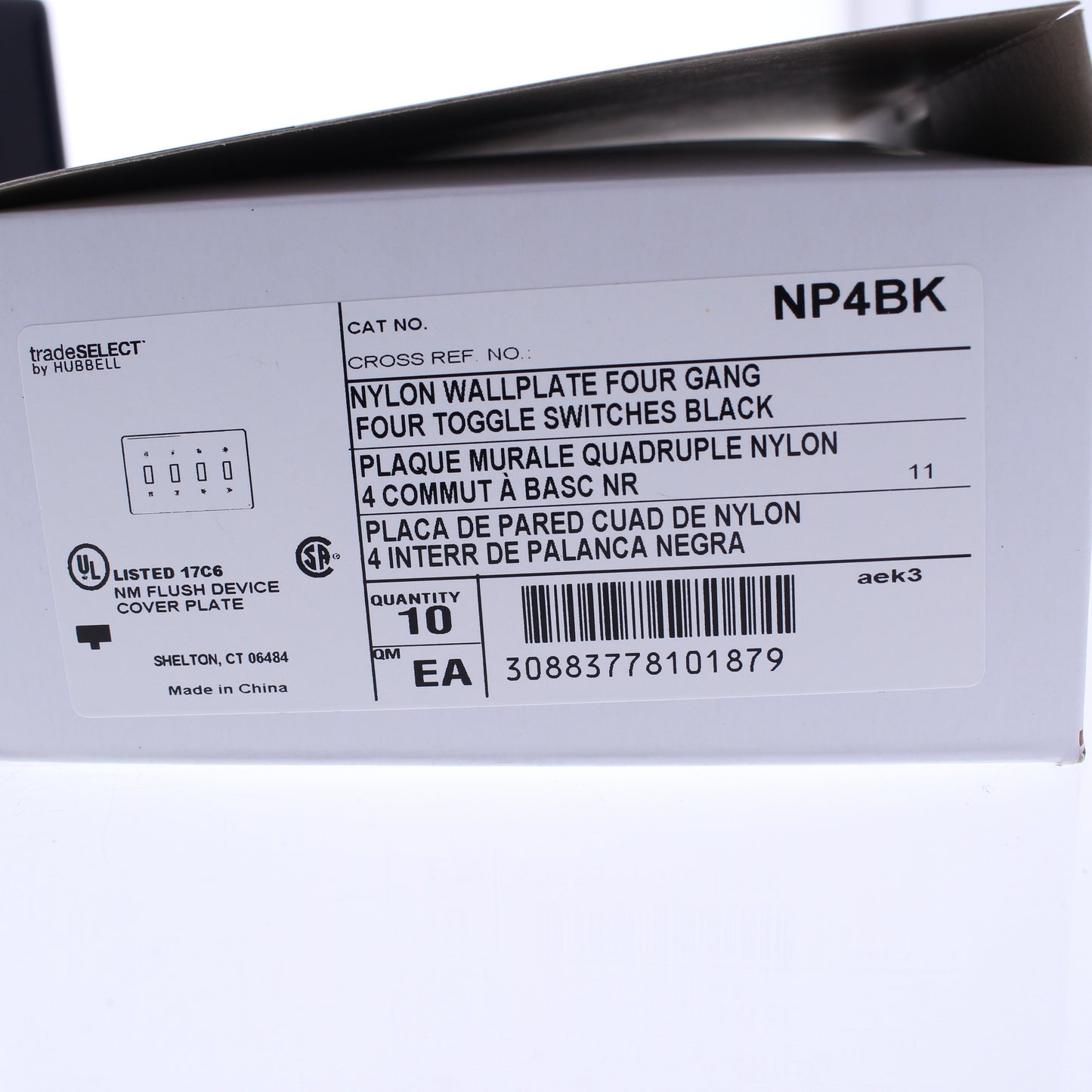 Hubbell NP4BK Black 4-Gang Toggle Switch Standard Unbreakable Wallplates 10pcs