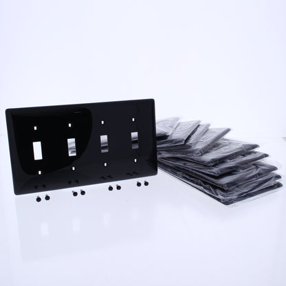 Hubbell NP4BK Black 4-Gang Toggle Switch Standard Unbreakable Wallplates 10pcs