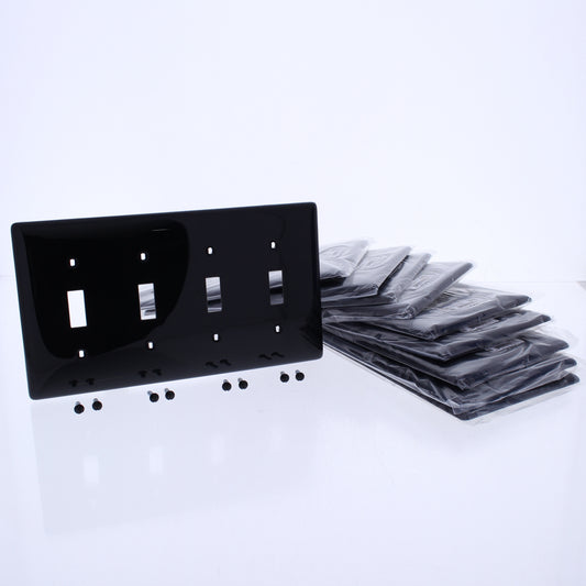 Hubbell NP4BK Black 4-Gang Toggle Switch Standard Unbreakable Wallplates 10pcs