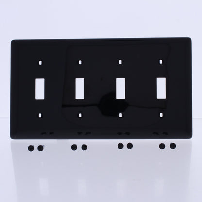 Hubbell NP4BK Black 4-Gang Toggle Switch Standard Unbreakable Wallplates 10pcs