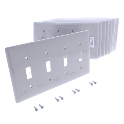 Hubbell NP4GY Gray 4-Gang Toggle Unbreakable Nylon Standard Wallplate Cover 10pc