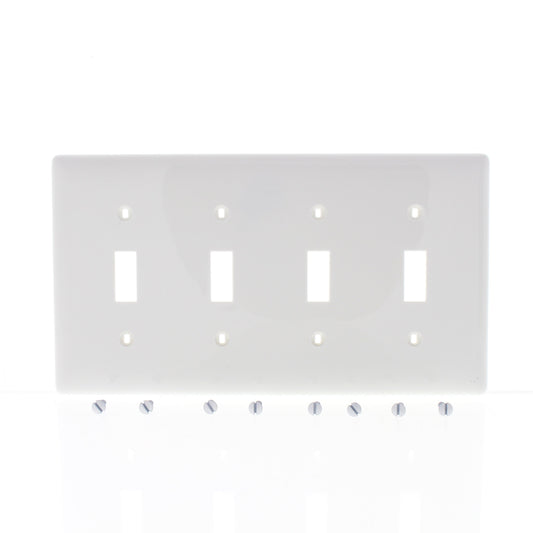 Hubbell NP4W White 4-Gang Toggle Switch Unbreakable Nylon Standard Wallplate