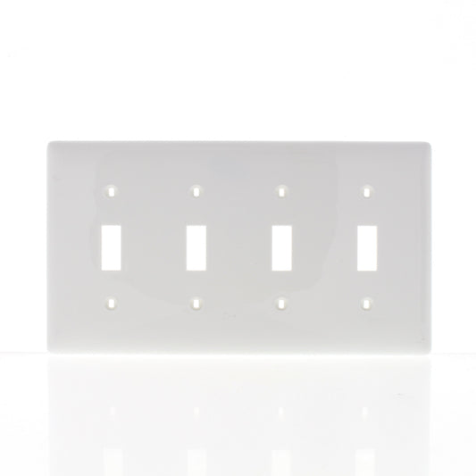 Hubbell NP4W White 4-Gang Toggle Switch Unbreakable Nylon Standard Wallplate