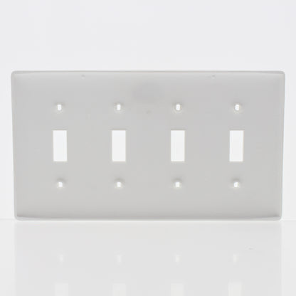 Hubbell NP4W White 4-Gang Toggle Switch Unbreakable Nylon Standard Wallplate