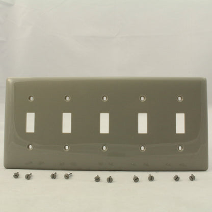 Hubbell NP5GY Gray 5-Gang Toggle Switch Unbreakable Nylon Standard Wallplate