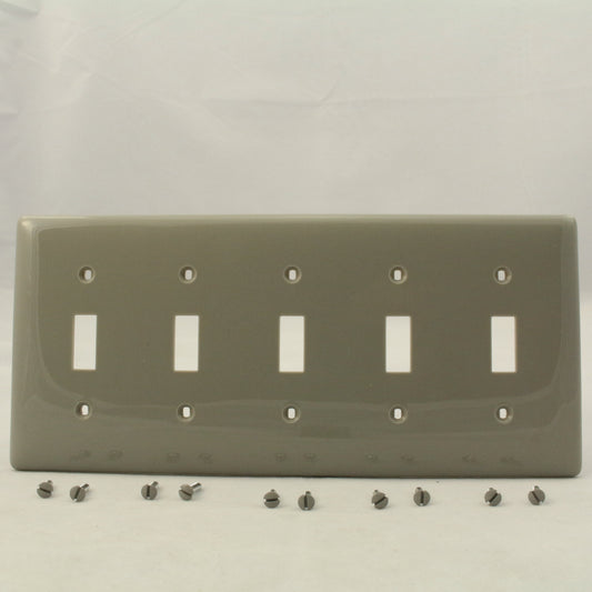 Hubbell NP5GY Gray 5-Gang Toggle Switch Unbreakable Nylon Standard Wallplate