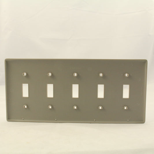 Hubbell NP5GY Gray 5-Gang Toggle Switch Unbreakable Nylon Standard Wallplate