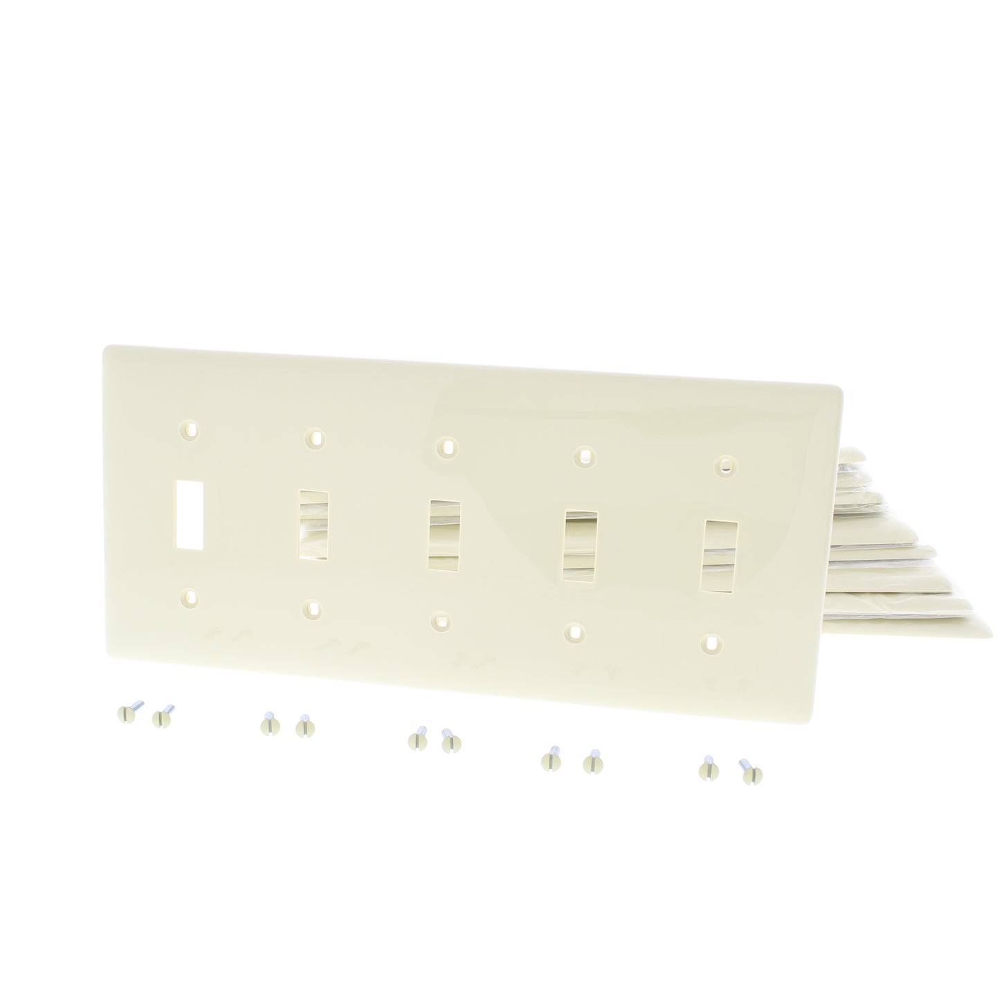 Hubbell NP5I Ivory Unbreakable 5-Gang Toggle Switch Covers Nylon Wallplate 10pcs