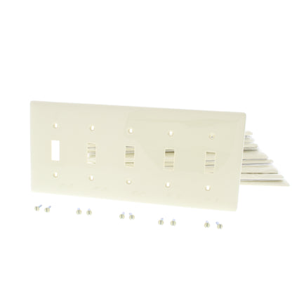 Hubbell NP5I Ivory Unbreakable 5-Gang Toggle Switch Covers Nylon Wallplate 10pcs