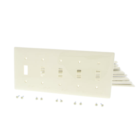 Hubbell NP5I Ivory Unbreakable 5-Gang Toggle Switch Covers Nylon Wallplate 10pcs
