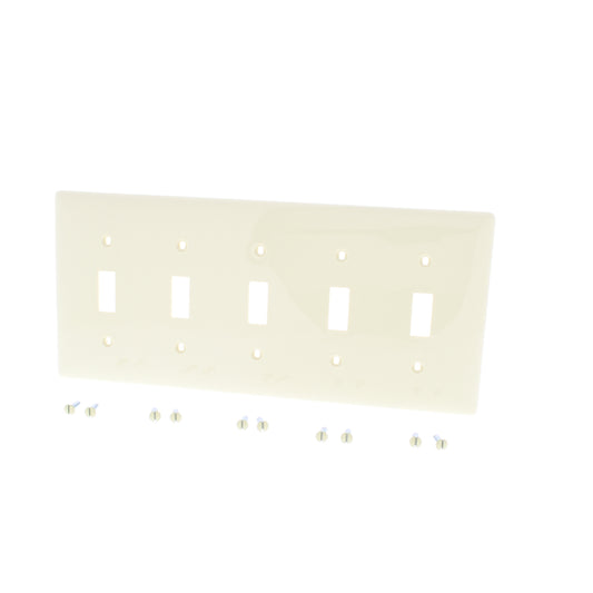 Hubbell NP5I Ivory Unbreakable 5-Gang Toggle Switch Covers Nylon Wallplate 10pcs