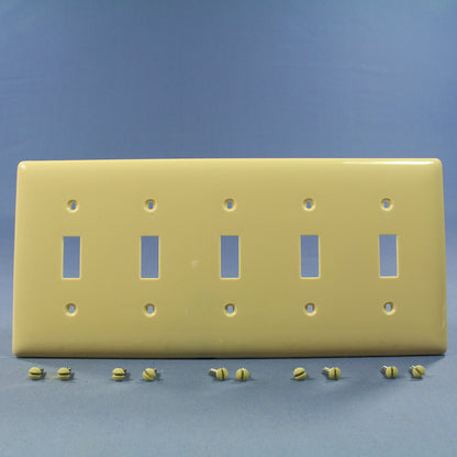 Hubbell NP5I Ivory 5-Gang Toggle Switch Unbreakable Nylon Standard Wallplate