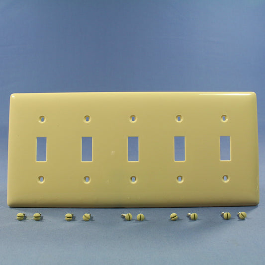 Hubbell NP5I Ivory 5-Gang Toggle Switch Unbreakable Nylon Standard Wallplate