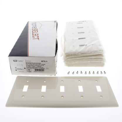 Hubbell NP5LA Light Almond Unbreakable 5-Gang Switch Cover Nylon Wallplate 10pcs