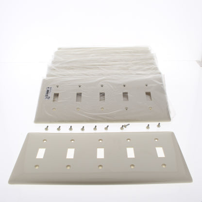 Hubbell NP5LA Light Almond Unbreakable 5-Gang Switch Cover Nylon Wallplate 10pcs