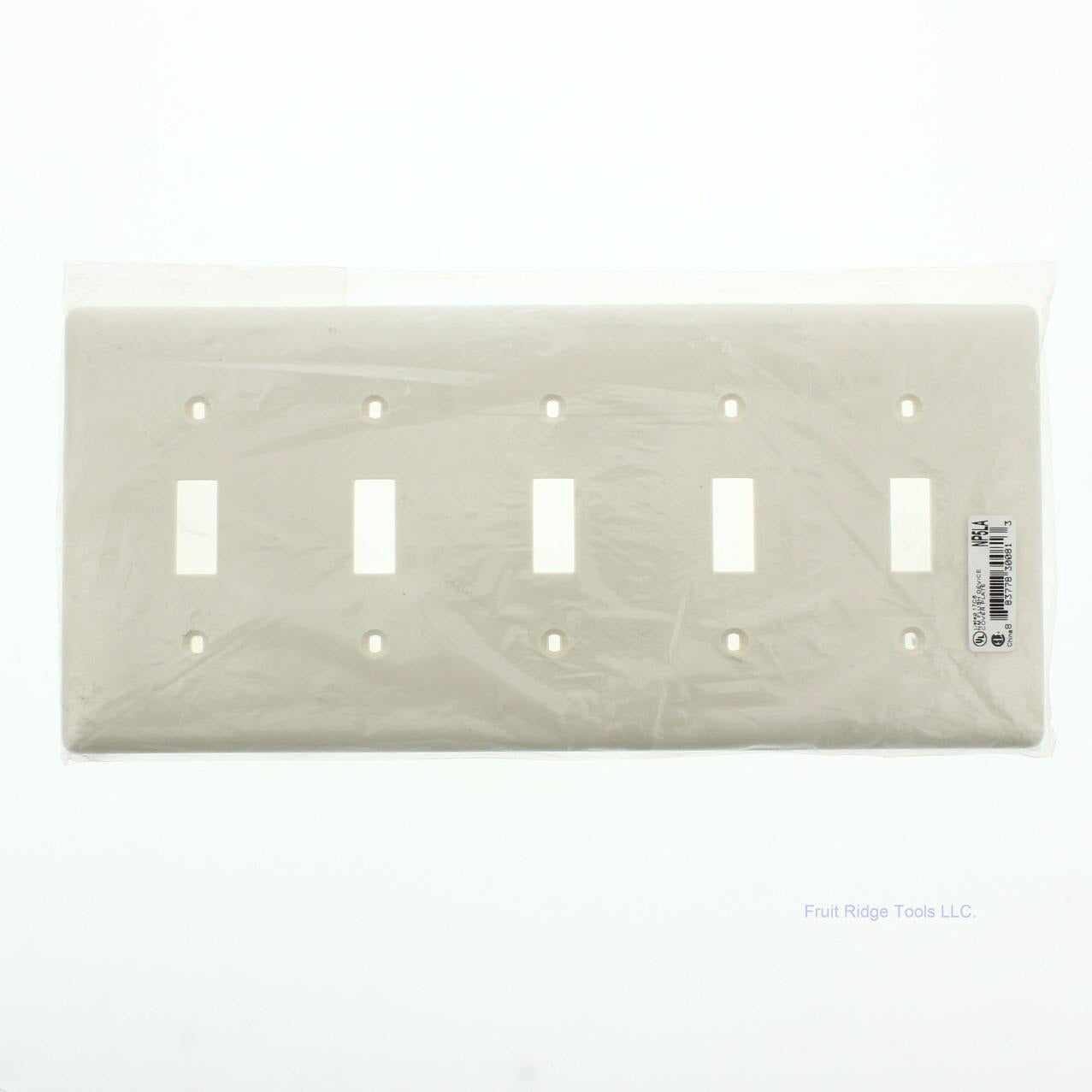 Hubbell NP5LA Light Almond 5-Gang Toggle Unbreakable Standard Wallplate Cover