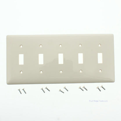 Hubbell NP5LA Light Almond 5-Gang Toggle Unbreakable Standard Wallplate Cover