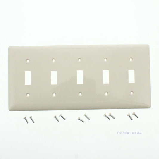 Hubbell NP5LA Light Almond 5-Gang Toggle Unbreakable Standard Wallplate Cover