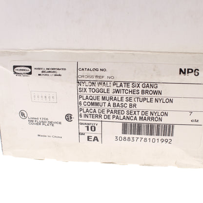 Hubbell NP6 Brown Unbreakable 6-Gang Switch Covers Wallplate Switchplate 10-Pack