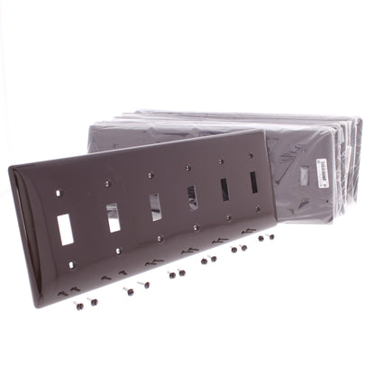 Hubbell NP6 Brown Unbreakable 6-Gang Switch Covers Wallplate Switchplate 10-Pack