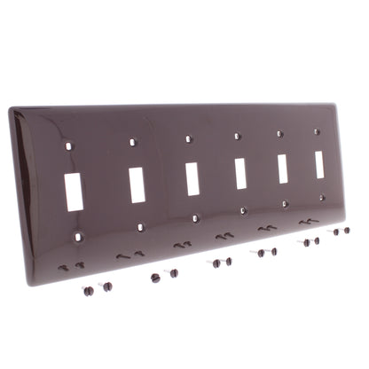 Hubbell NP6 Brown 6-Gang Unbreakable Toggle Switch Nylon Standard Size Wallplate