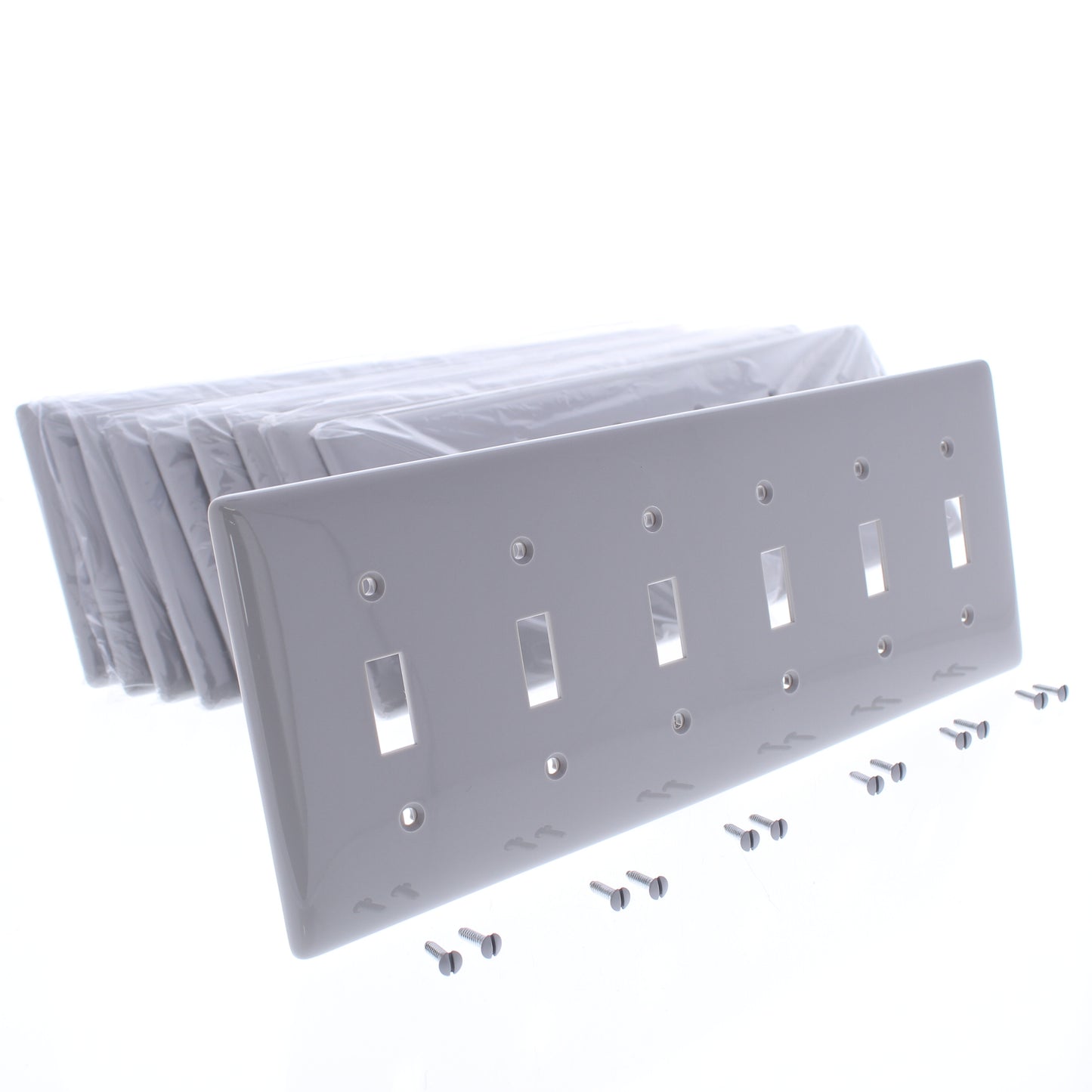 Hubbell NP6GY Gray Unbreakable 6-Gang Toggle Switch Covers Nylon Wallplate 10pcs