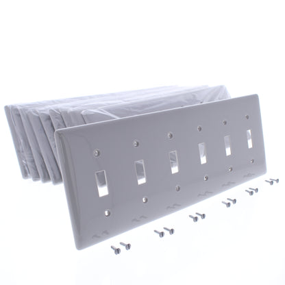 Hubbell NP6GY Gray Unbreakable 6-Gang Toggle Switch Covers Nylon Wallplate 10pcs