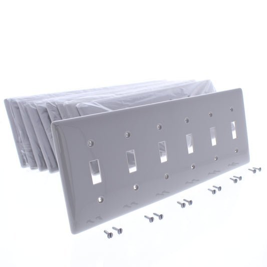 Hubbell NP6GY Gray Unbreakable 6-Gang Toggle Switch Covers Nylon Wallplate 10pcs